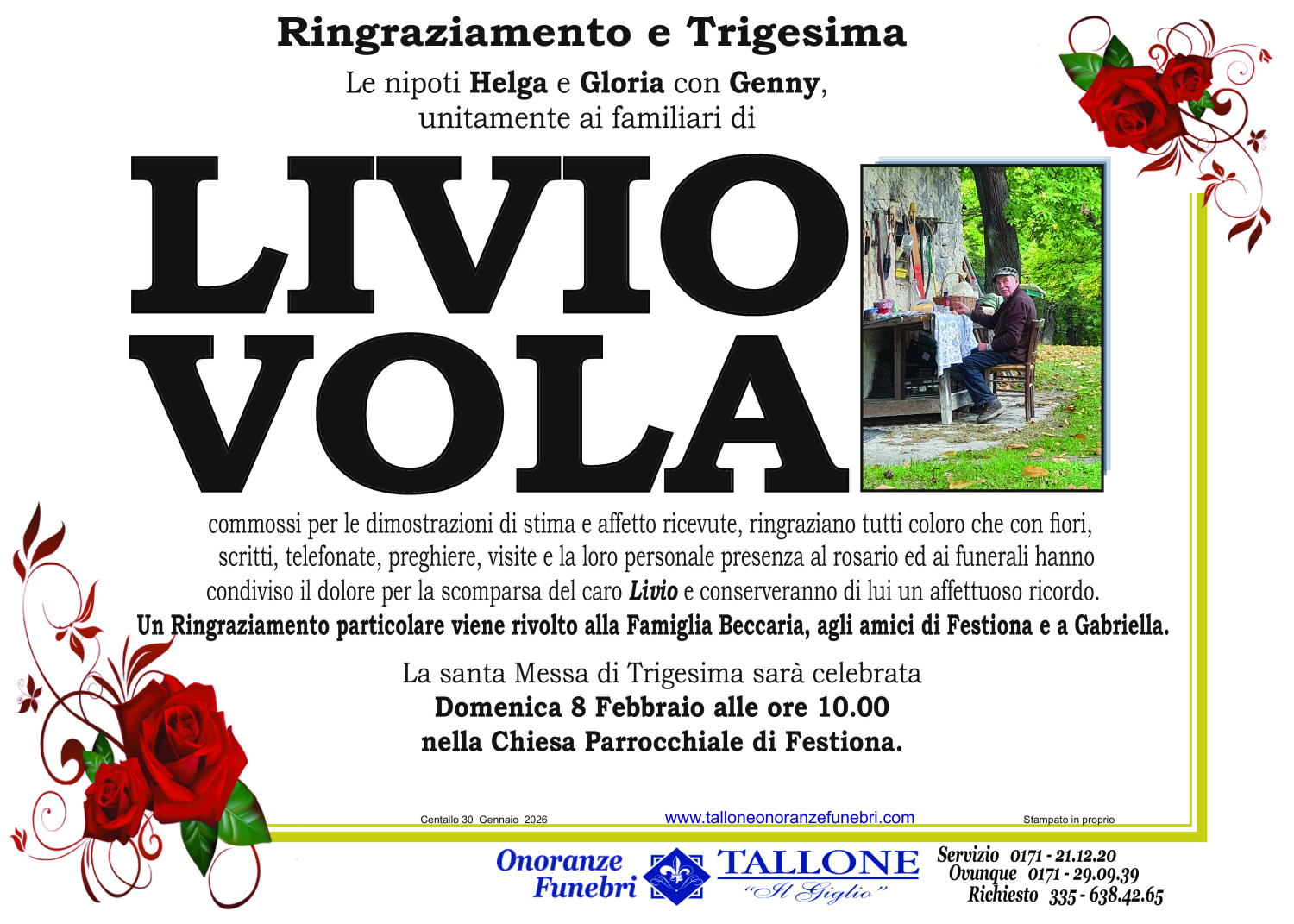 <br />
<b>Warning</b>:  Undefined variable $info in <b>/home/tallone/public_html/ringraziamenti.php</b> on line <b>68</b><br />
Livio Vola